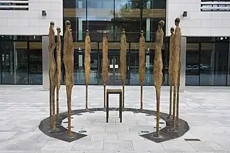 The Proclamation Statue by Rowan Gillespie, 2008 across the road from the main entrance to Kilmainham Jail. It commemorates the 14 leaders of the 1916 uprising executed at Kilmainham.