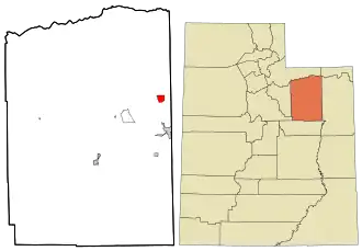 Location in Duchesne County and the state of Utah