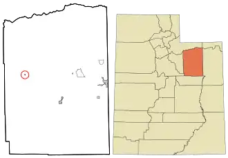 Location in Duchesne County and the state of Utah
