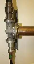 EIA flange connectors in use on a diplexer