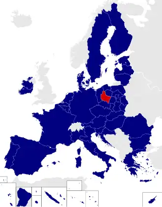 Map of the European Parliament constituencies with Greater Poland highlighted in red
