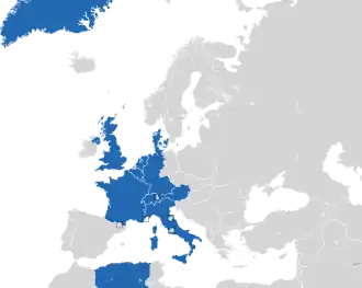 A coloured map of the countries of Europe