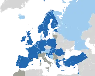 A coloured map of the countries of Europe