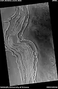 Ice layers in crater, as seen by HiRISE under HiWish program