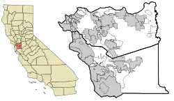 Map of incorporated and unincorporated areas in East Bay, California