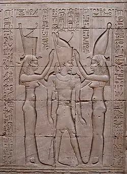 Nekhbet (right) and Wadjet (left) crowning Ptolemy VIII in the Temple of Edfu