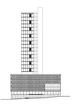 Edificio del Seguro Médico, La Rampa elevation.