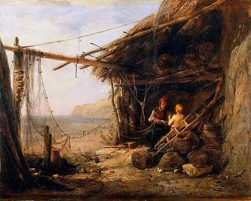 Mending the Bait-Nets, Shanklin by Edward William Cooke