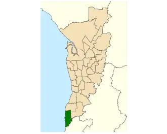 Map of Adelaide, South Australia with electoral district of Kaurna highlighted