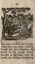 Woodcut from Elizabeth Somerville's The history of little Charles, and his friend Frank Wilful: embellished with cuts (Originally printed in London. U.S. edition: Litchfield [Conn.]: Printed by Hosmer & Goodwin, 1808, p. 11).