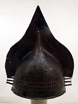 Crested helmet from the warrior's tomb at Poggio alle Croci.