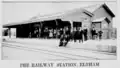 Photograph of Eltham Railway Station in 1904, with staff posed on the platform