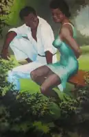 Enamorados. Nature and the greenery of Esmeraldas feature heavily in Andrade's painting.