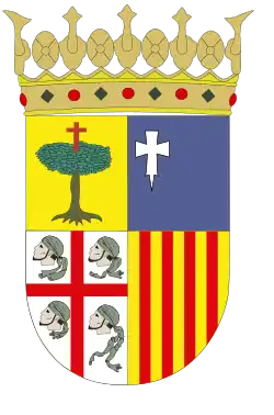 The current coat of arms of Aragon (Spain) features four heads of Moors