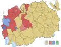 Municipalities in North Macedonia colored according to the ethnic affiliation of the total enumerated population, 2021 census