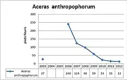 This graph shows the fall in numbers of man orchid from 2006 to 2012