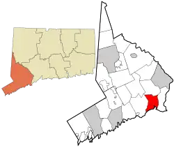 Bridgeport's location within Fairfield County and Connecticut