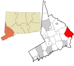 Shelton's location within Fairfield County and Connecticut
