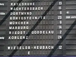 Section of a split-flap display board at Frankfurt (Main) Hauptbahnhof (2005)