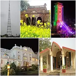 From top clockwise: Fazilka TV Tower, Raghuwar Bhawan, Fazilka Clock Tower, Asafwala War Memorial and Khuranj Haveli 970m 1057yds     Locations of Fazilka City, Punjab