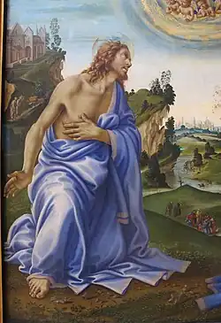 Apparition of Christ to the Virgin (c. 1493) —Oil on panel, 156.1 × 146.7&nbsp;cm, Alte Pinakothek, Munich