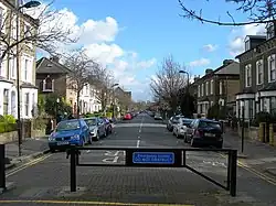 Modal filter on Finsbury Park Road in Hackney, UK, allowing cyclists and emergency vehicles to pass through but excluding general motor traffic