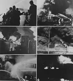 Firefighters extinguishing flames in Ploiești