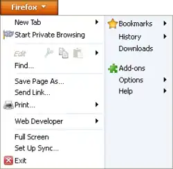 Screenshot of expanded Firefox button on Mozilla Firefox 4.0