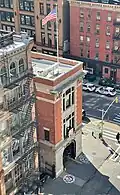 High angle photo of Firehouse, Hook & Ladder Company 8 with visible Ghostbusters logo.
