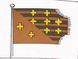 The flag of medieval Tarson, a port city of the Armenian Kingdom of Cilicia, as shown on the Villadestes atlas kept in the Topkapi Museum,[8][9] now modern Tarsus (1428)