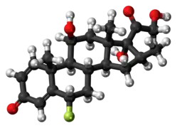 Ball-and-stick model of the fluprednisolone molecule