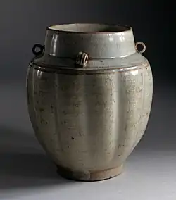 Fluted jar (quan) with loops on shoulder, Northern Song dynasty, 960–1127, the brown from added iron oxides