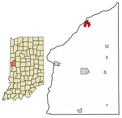 Location of Attica in Fountain County, Indiana.