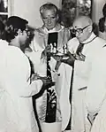 Fr. Cedric Prakash with Fr. Pedro Arrupe, the then Superior General of the Jesuits in Chennai (June 1980).