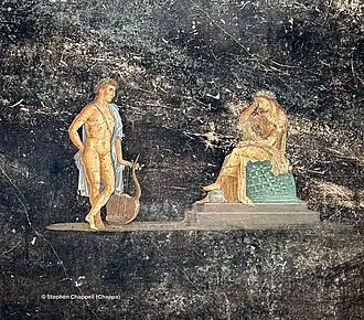 Fresco from the Black Room depicting an angered Apollo and regretful Cassandra