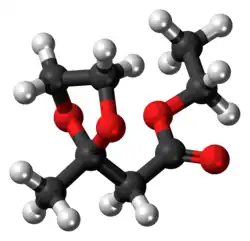 Ball-and-stick model of the fructone molecule