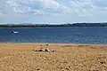 Lake Berzdorf and the beach Weinhübler Seeweg