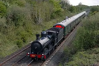 GSWR 186 passing near the site of Seagoe Station on a Railway Preservation Society of Ireland service.
