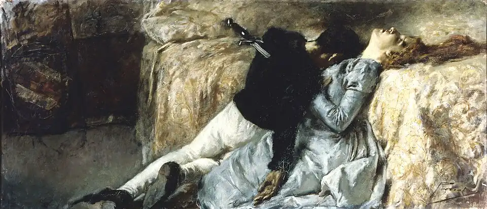 Gaetano Previati: Paolo e Francesca, or Morte di Paolo e Francesca, oil on canvas, c. 1887 (Accademia Carrara di Belle Arti di Bergamo)