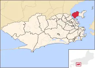 Location of Galeão within Rio de Janeiro city; and Rio de Janeiro state (inset)