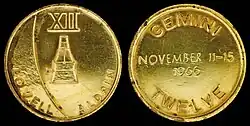 Gemini 12 mission emblem and crew names (front). Flight dates (back)