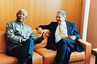 President Nelson Mandela and President Fernando Henrique Cardoso in Geneva, Switzerland; 1998.