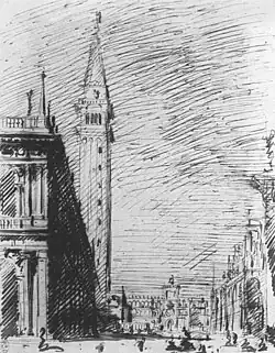 Sketch in pencil and ink of the Piazetta, Venice, Canaletto, c. 1730
