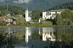 Lakeside with parish church and castle