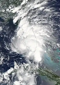 Satellite image of Tropical Storm Gordon hours after its second landfall in Florida on September 3