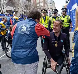 Massachusetts Governor Maura Healey congratulating Hug on his victory