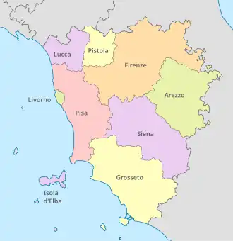 Administrative divisions of the Grand Duchy of Tuscany at the end of 1847