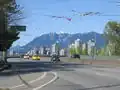 The modern Granville Street Bridge, with downtown and the North Shore mountains in the distance