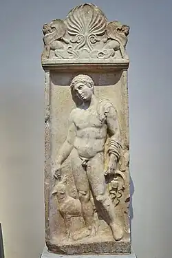 Ancient Greek palmette decorated with a pair of sphinxes, at the top of the stele of Stephanos, first quarter of the 4th century BC, marble, National Archaeological Museum, Athens