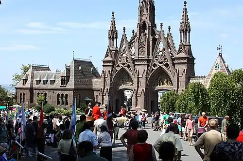 Annual Battle of Long Island commemoration inside the main Gothic Arch entrance in Green-Wood Cemetery